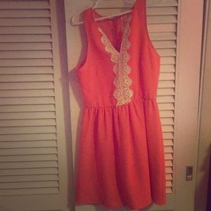 Coral dress with lace details